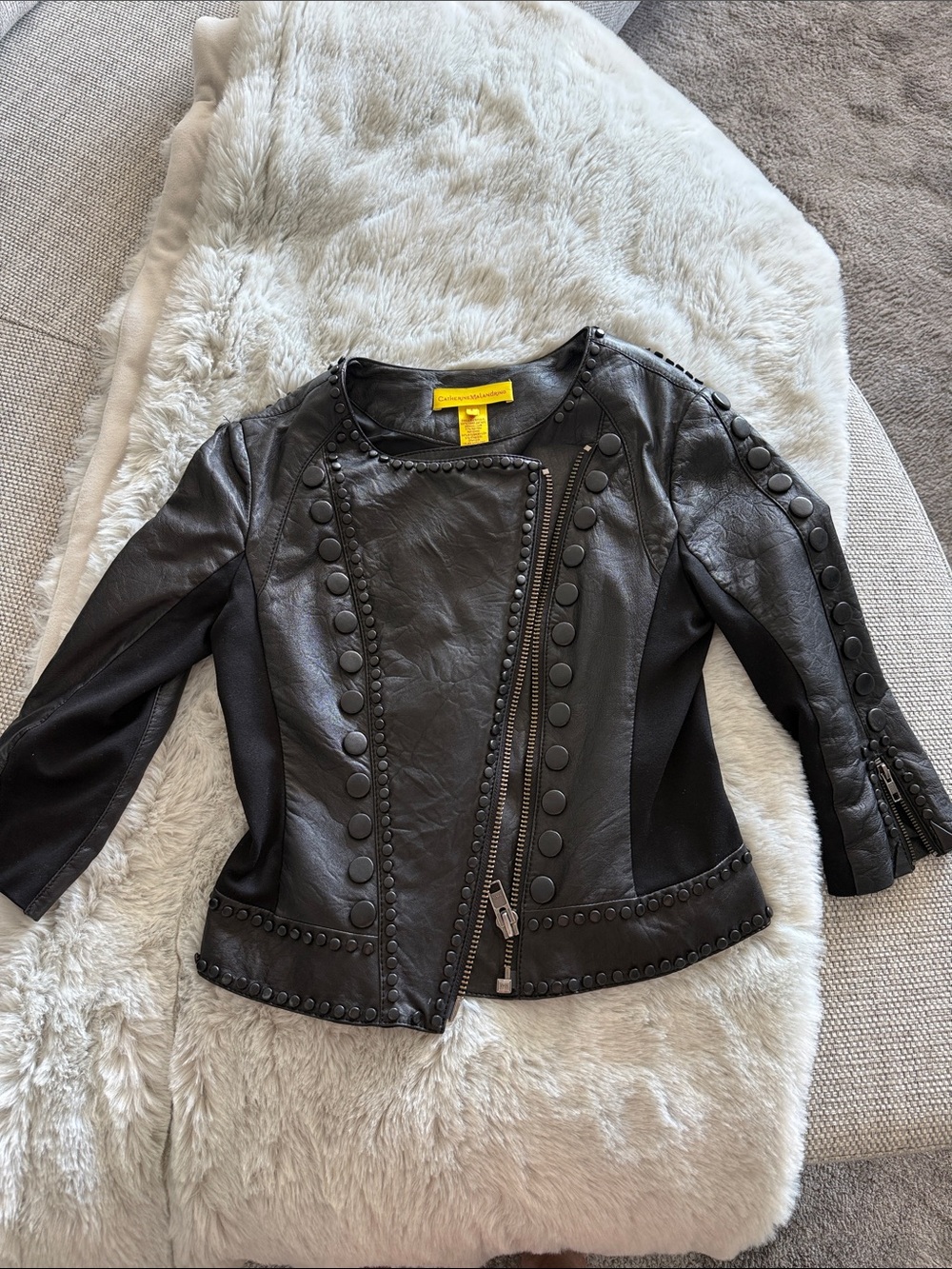 Catherine Malandrino Black Stud-Trim Faux Leather Moto Jacket